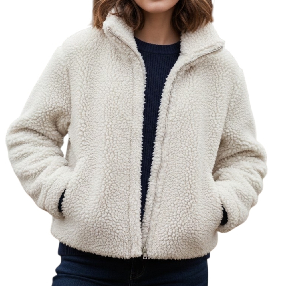 PacSun Teddy Plush Jacket – White Winter with High Collar XS/ S FITS M